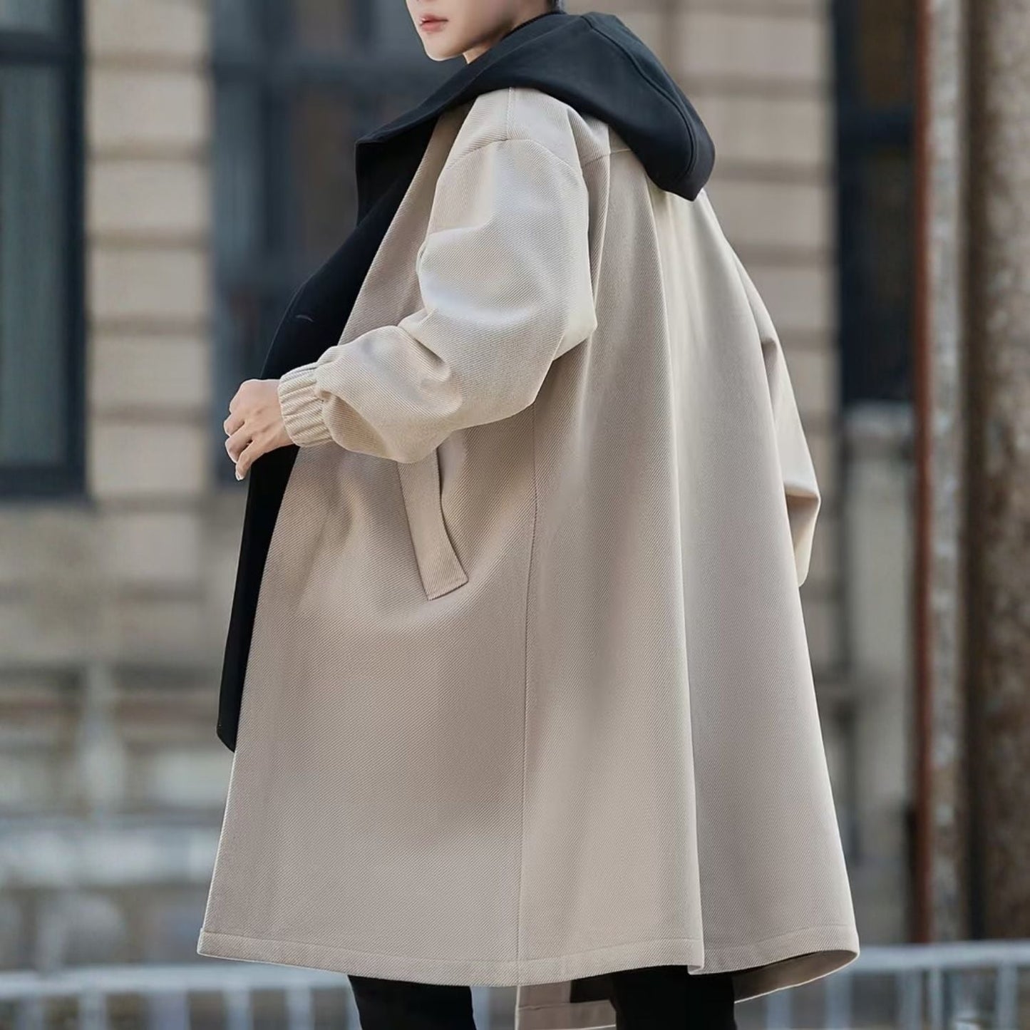 Colour Block Hooded Over Coat | Zyphhra