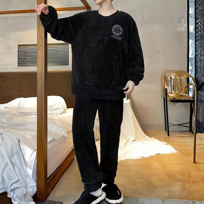 Fluffy Striped Crew Neck Pyjama Set | Zyphhra