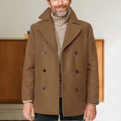 Notched Collar Wool Pea Coat | Zyphhra
