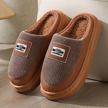 Corduroy Trim Plush Slippers | Zyphhra