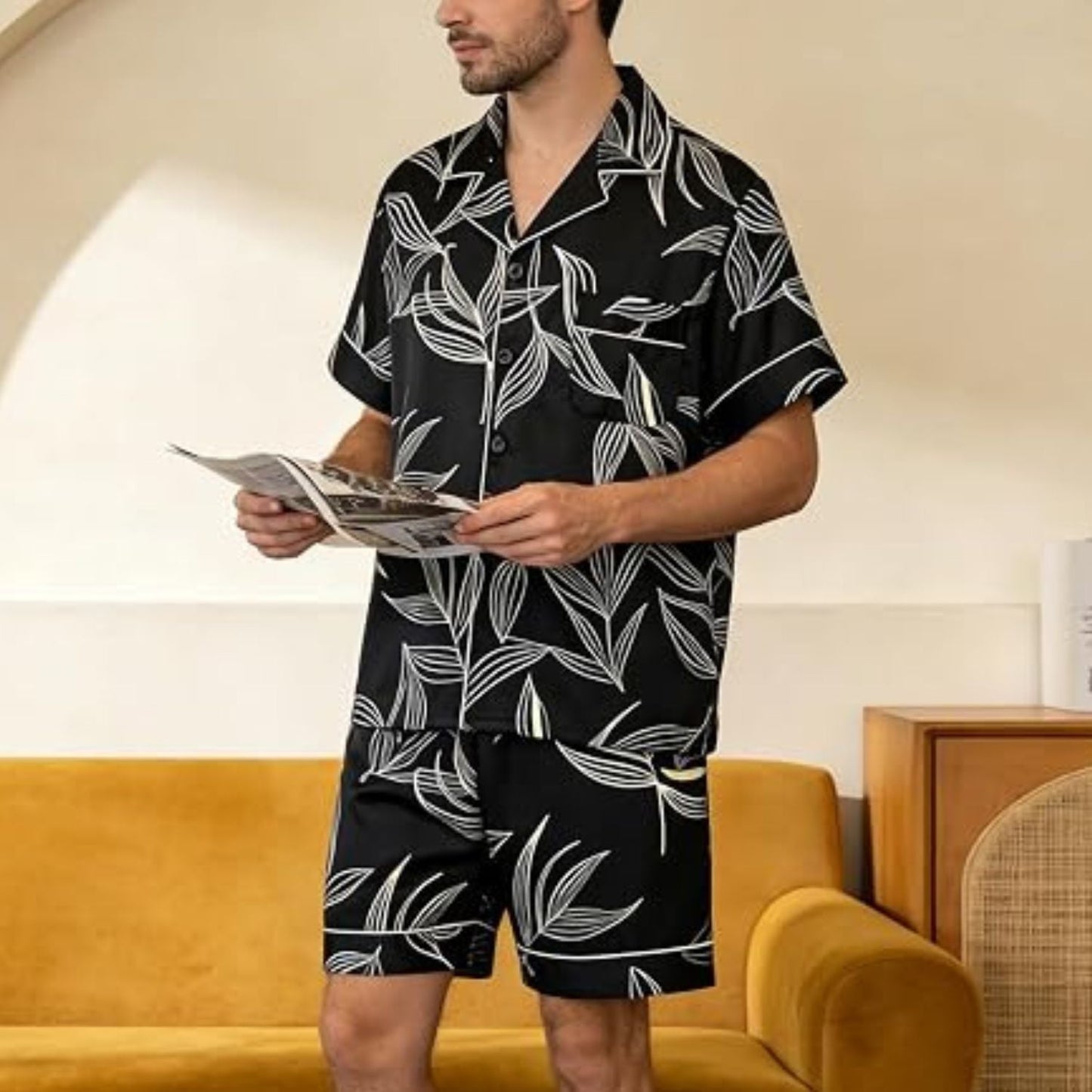 Floral Leaf Button Pyjama Set | Zyphhra