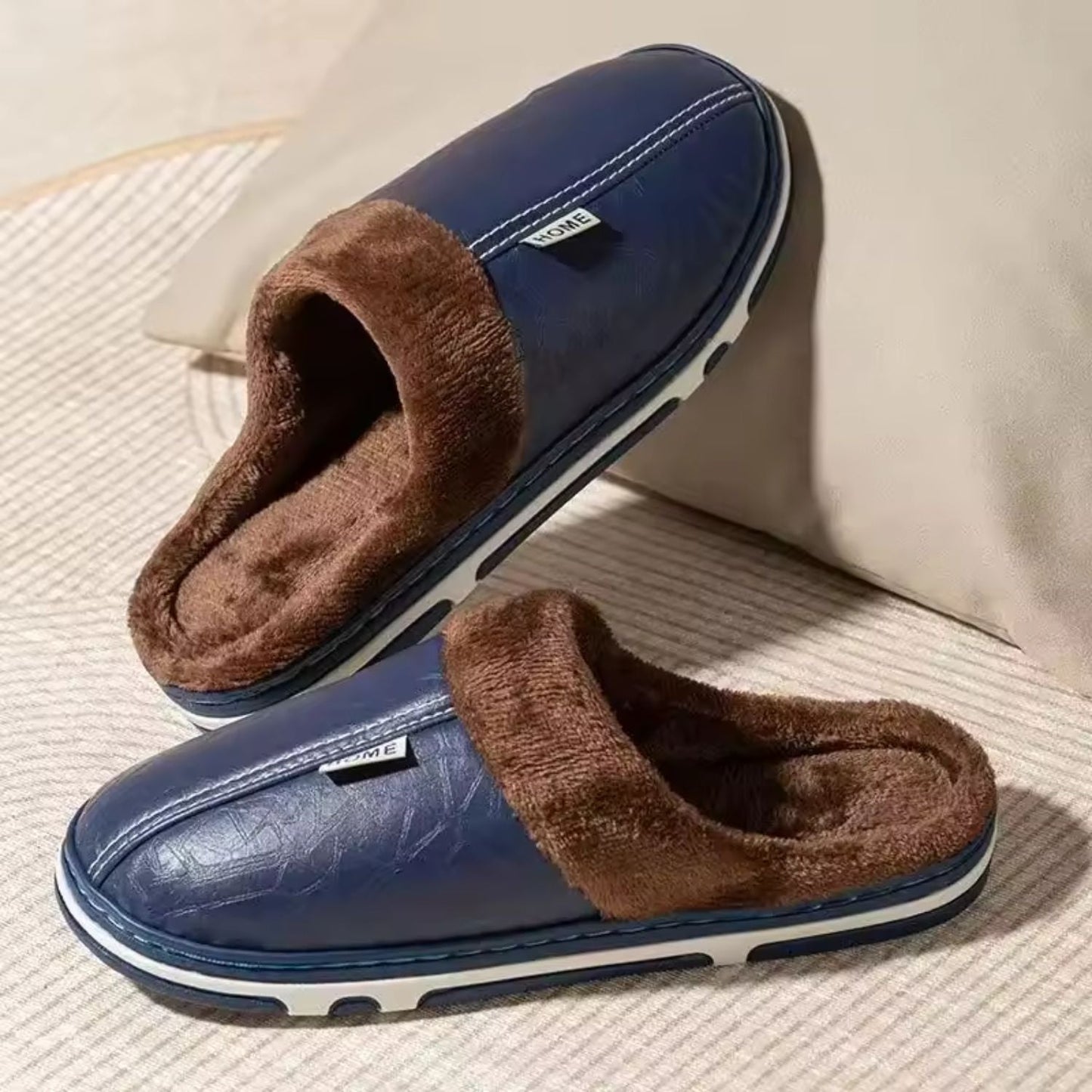 Faux Leather Warm Home Slippers | Zyphhra