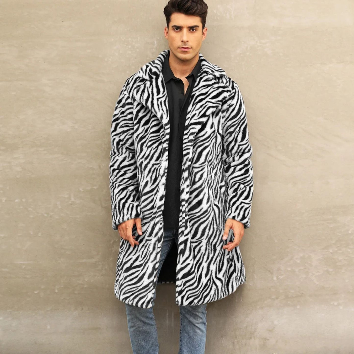 Bold Patterned Plush Fur Coat | Zyphhra