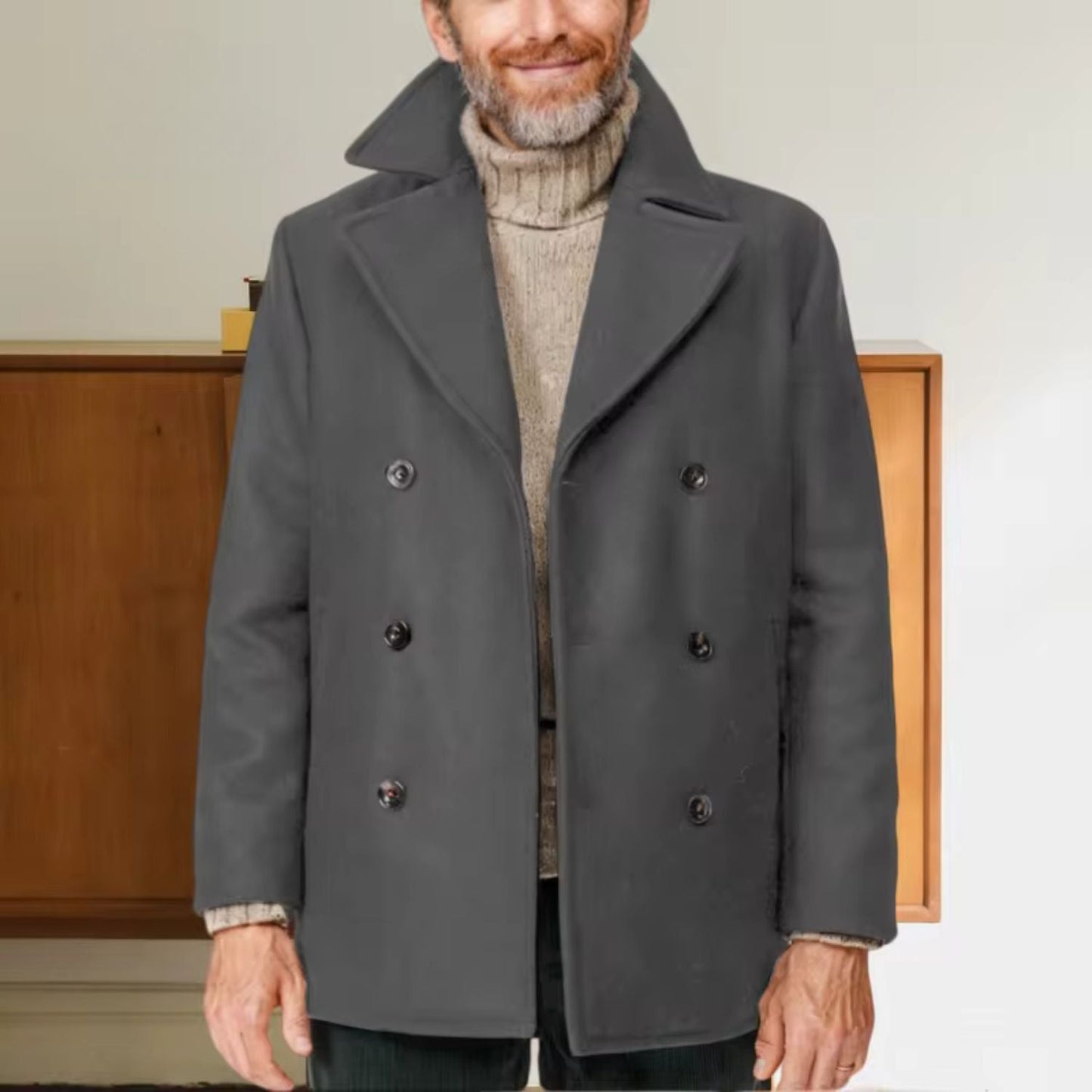 Notched Collar Wool Pea Coat | Zyphhra