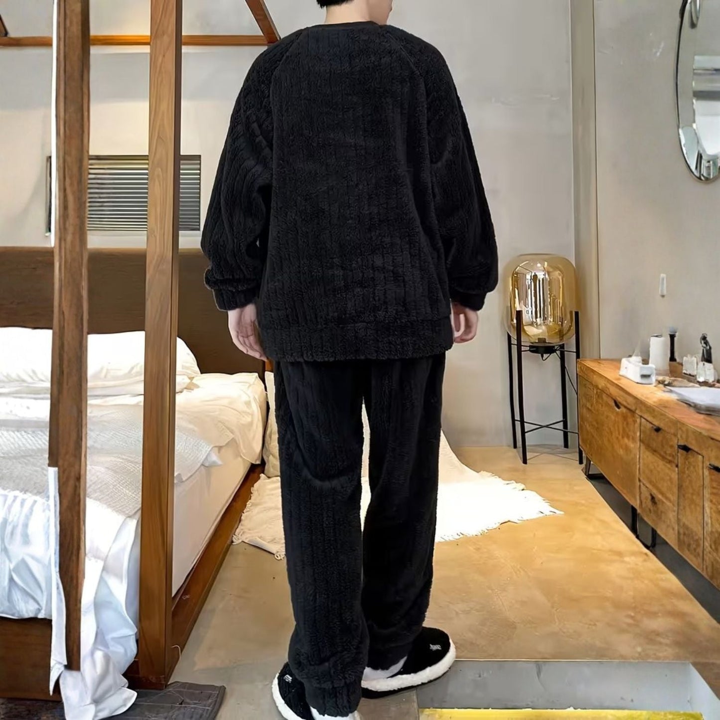 Fluffy Striped Crew Neck Pyjama Set | Zyphhra