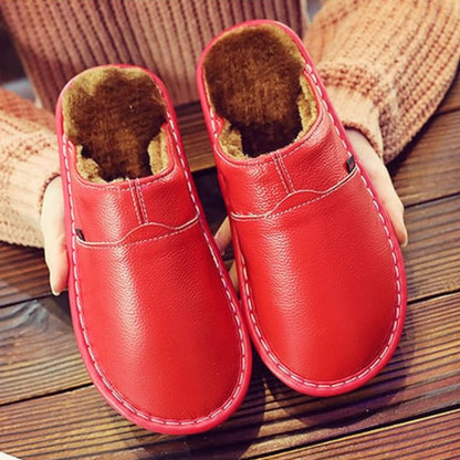 Fur Lined Leather Slippers | Zyphhra