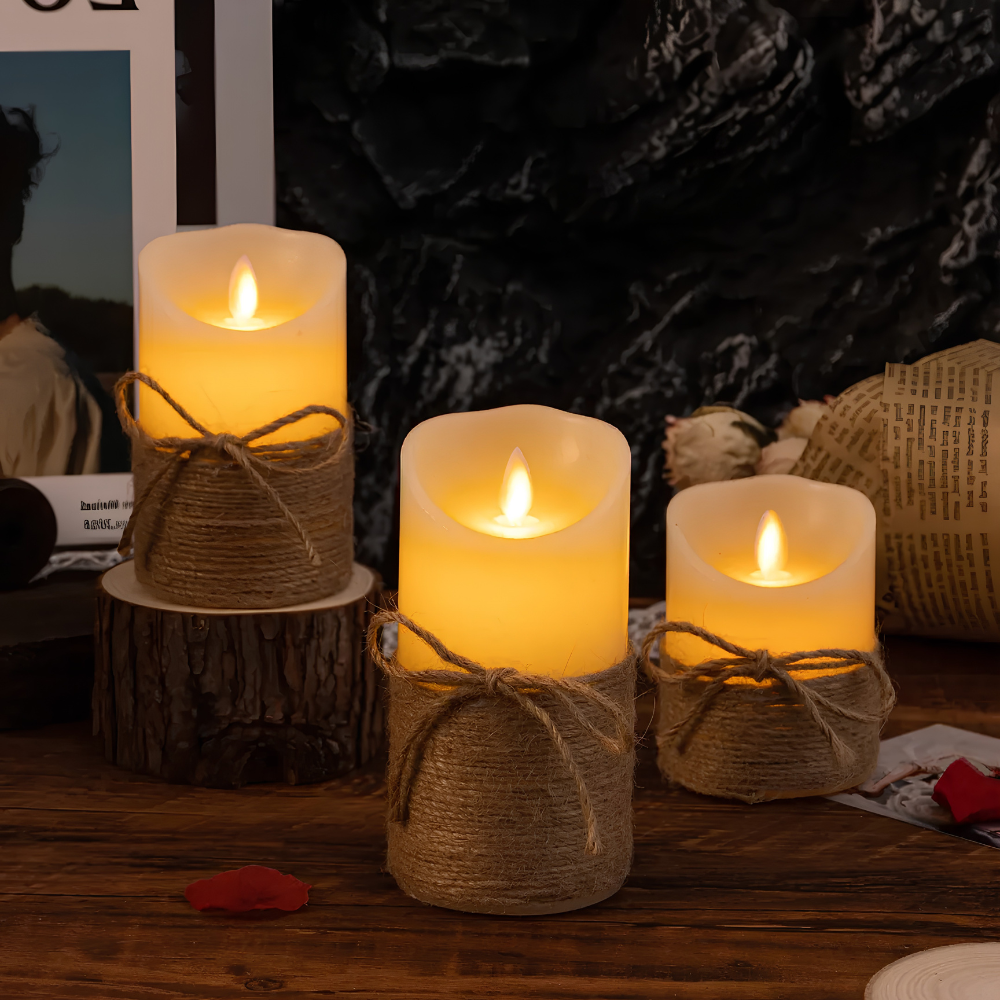 String-Wrapped Candles - 3 Pieces