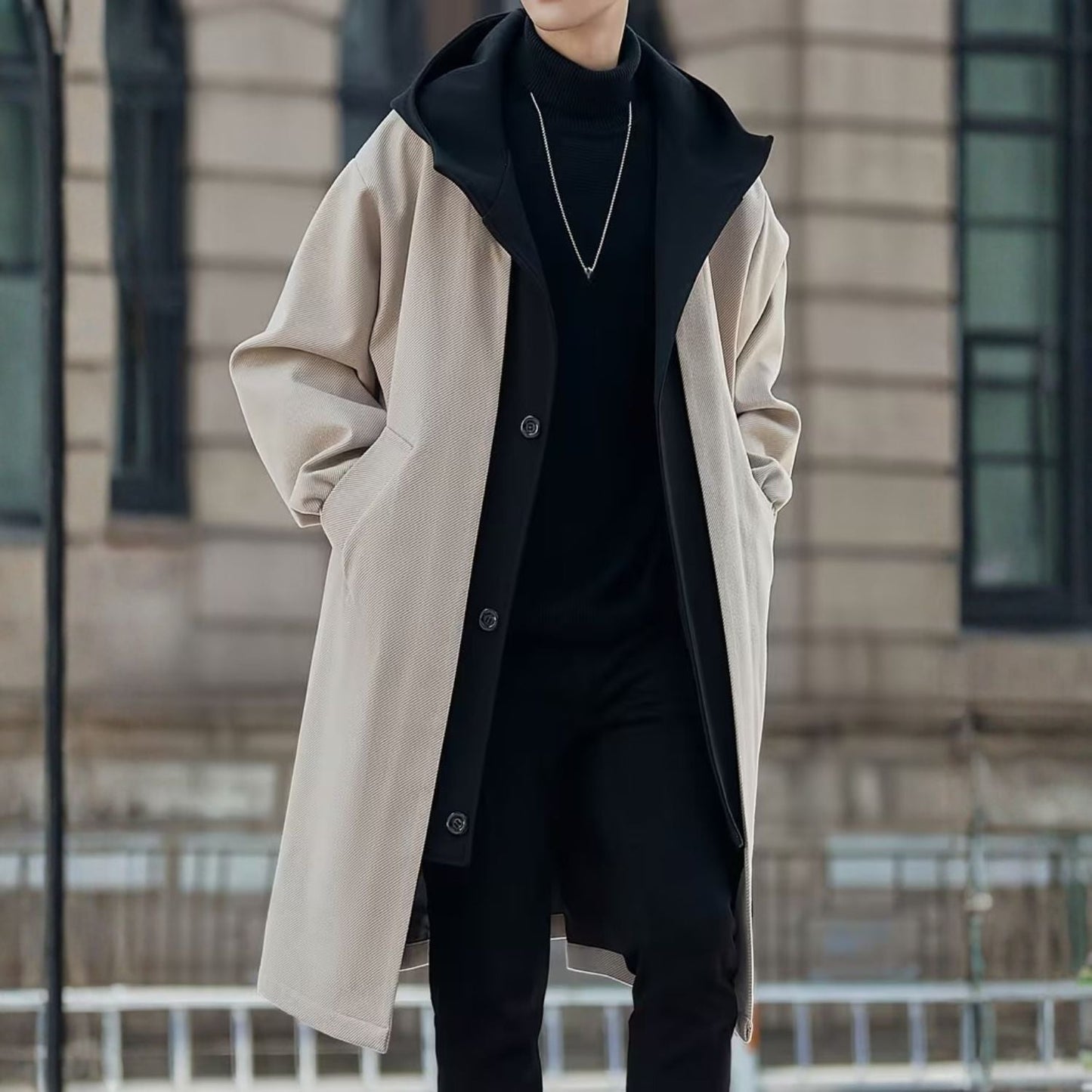 Colour Block Hooded Over Coat | Zyphhra