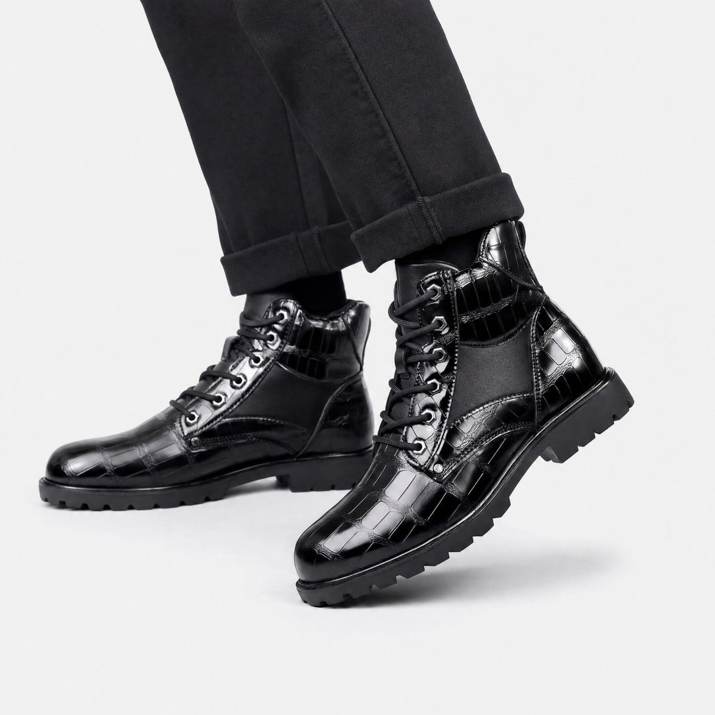 Embossed Combat Ankle Boots | Zyphhra