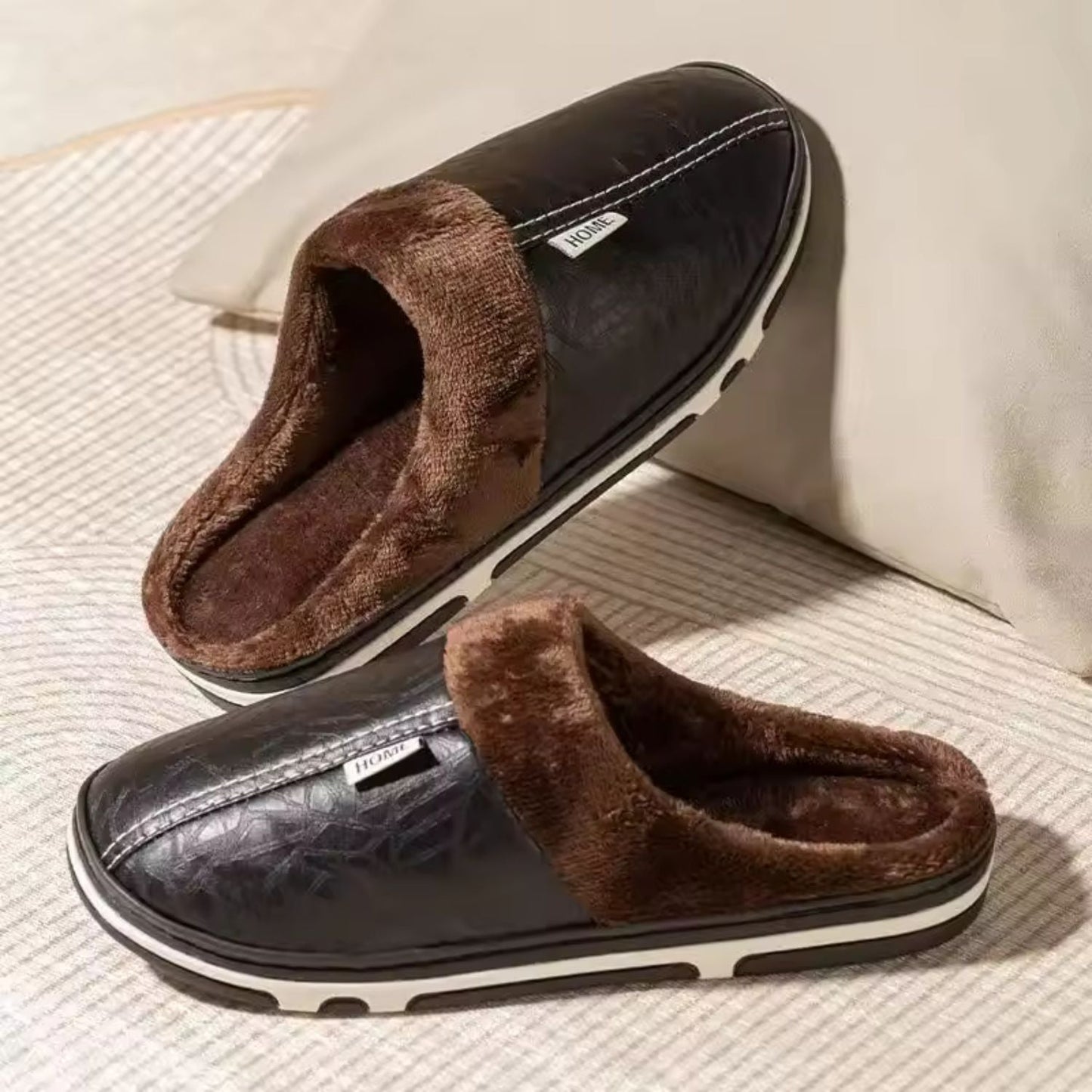 Faux Leather Warm Home Slippers | Zyphhra