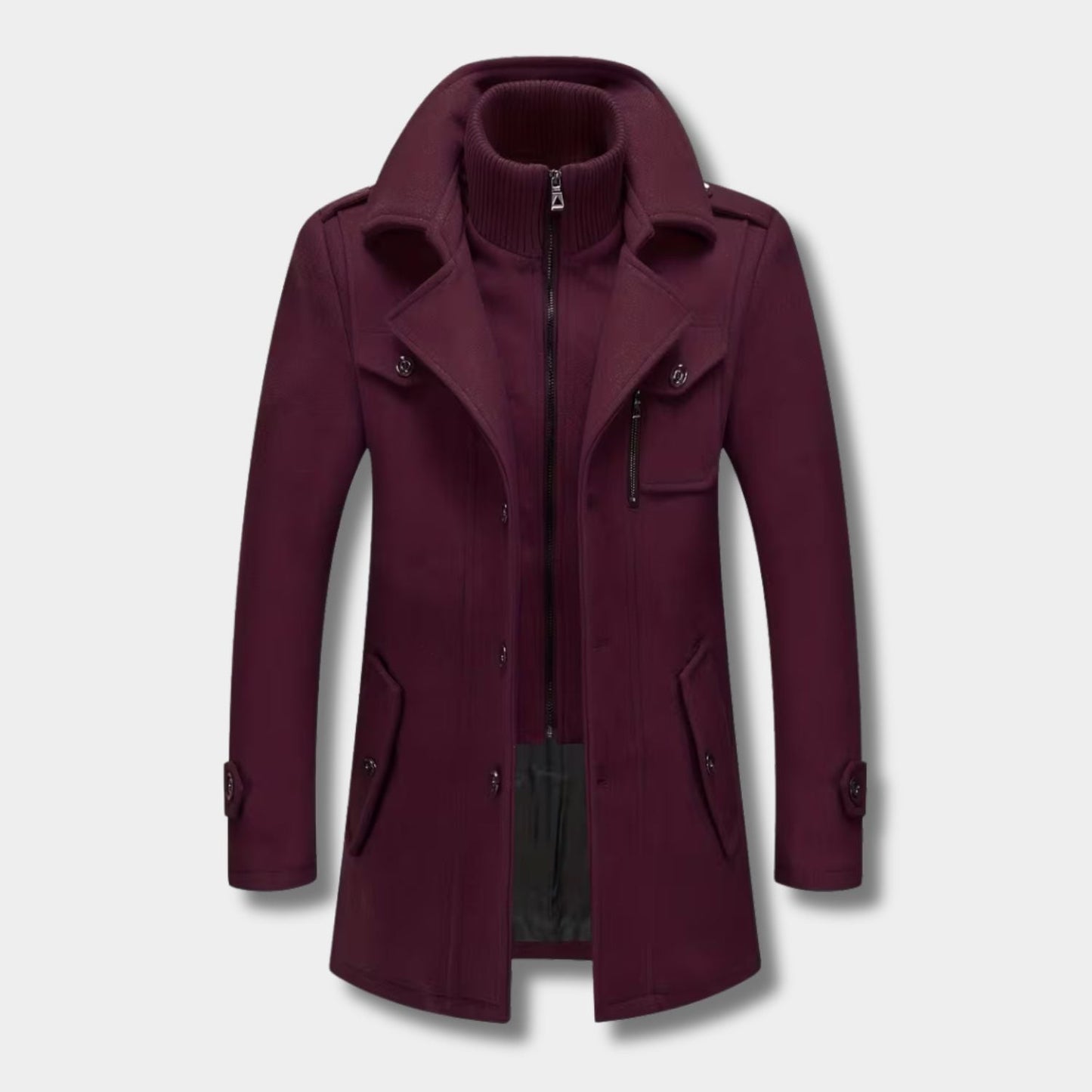 High Neck Fleece Pea Coat | Zyphhra