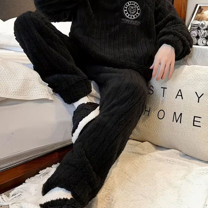 Fluffy Striped Crew Neck Pyjama Set | Zyphhra