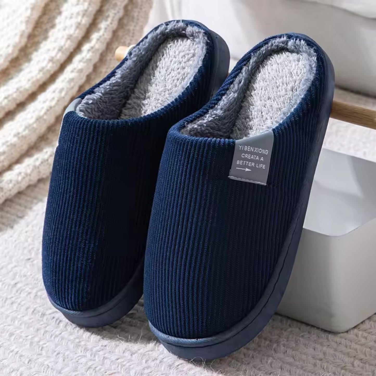 Ribbed Plush House Slippers | Zyphhra