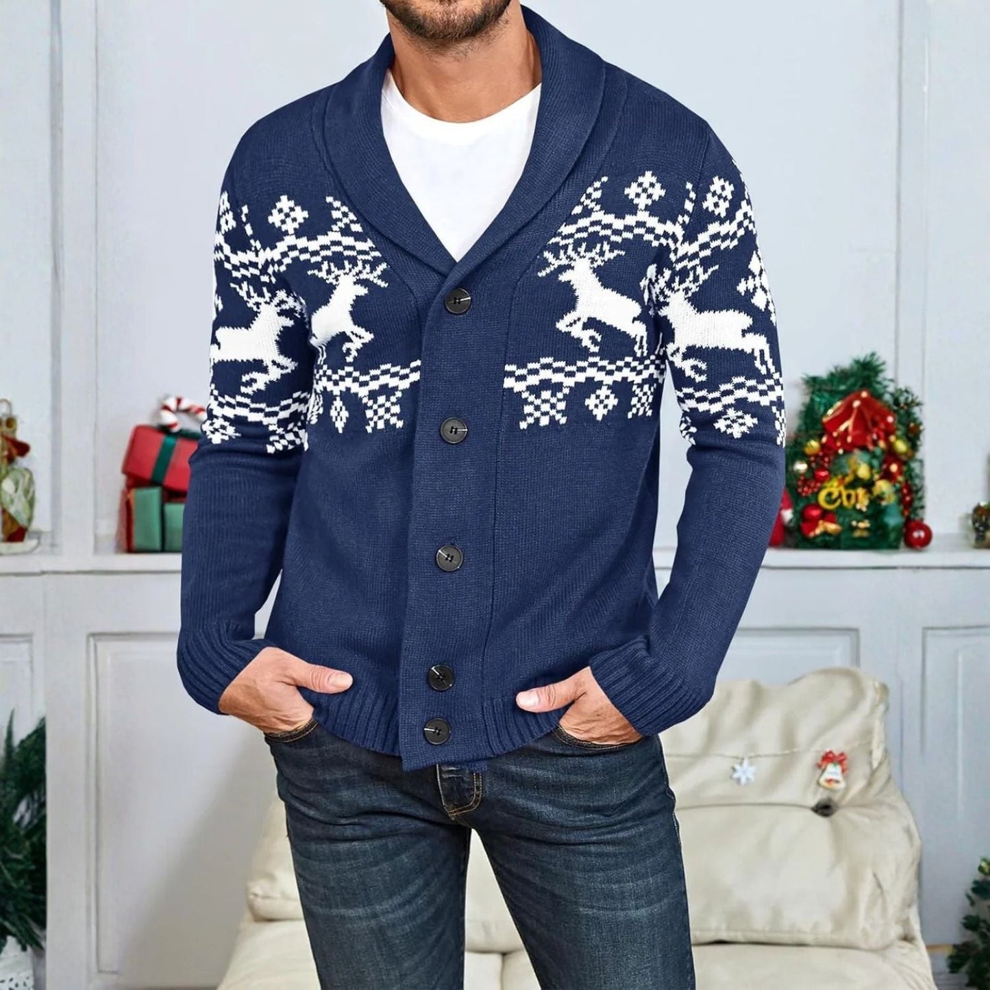 Nordic Reindeer Shawl Cardigan | Zyphhra