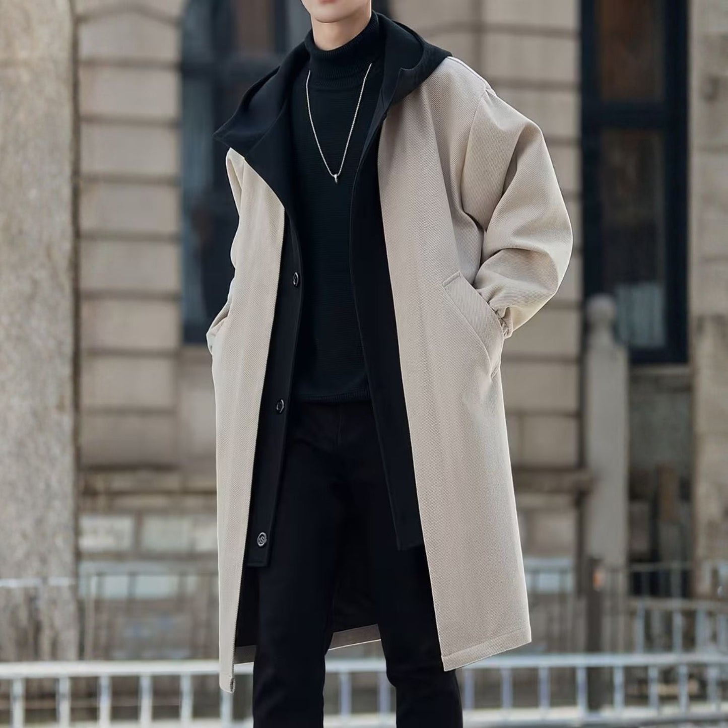 Colour Block Hooded Over Coat | Zyphhra