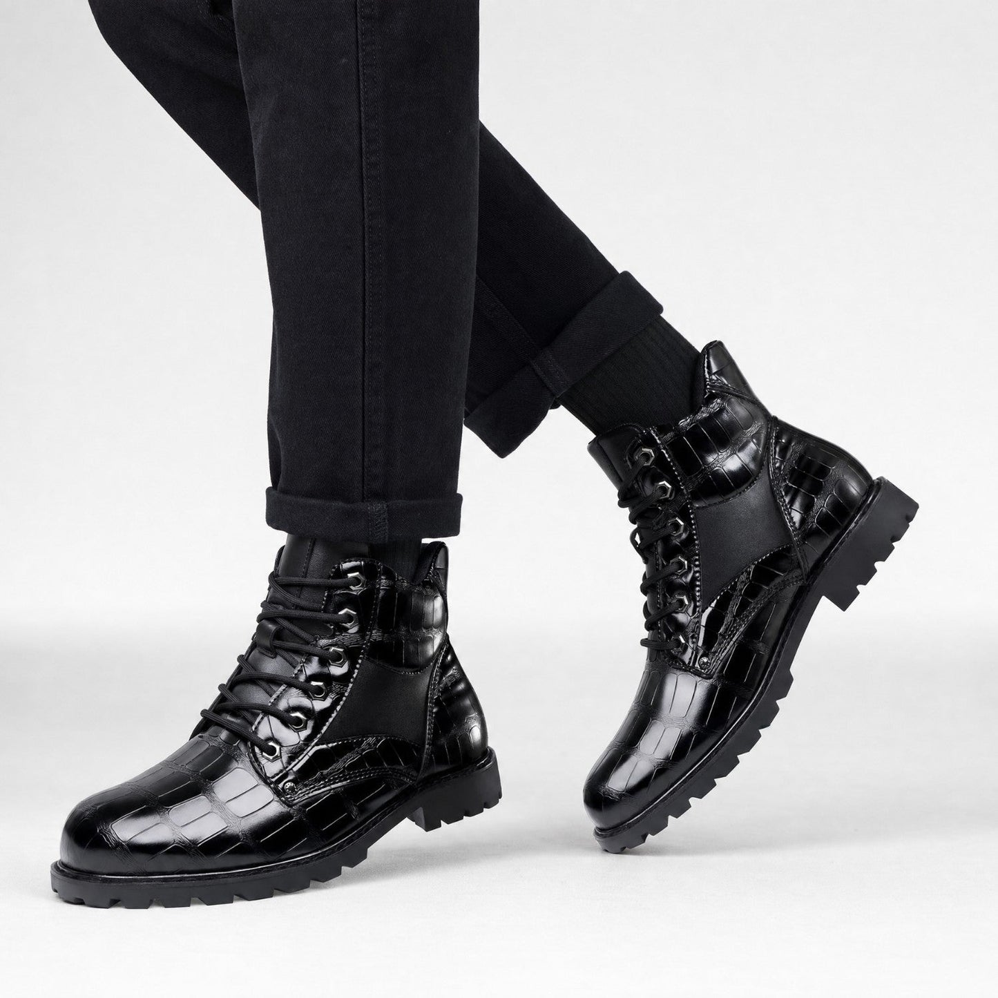 Embossed Combat Ankle Boots | Zyphhra