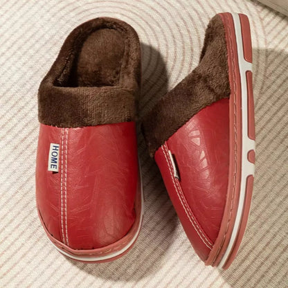 Faux Leather Warm Home Slippers | Zyphhra