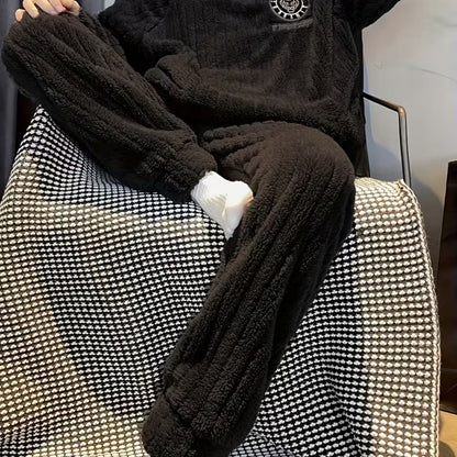 Fluffy Striped Crew Neck Pyjama Set | Zyphhra