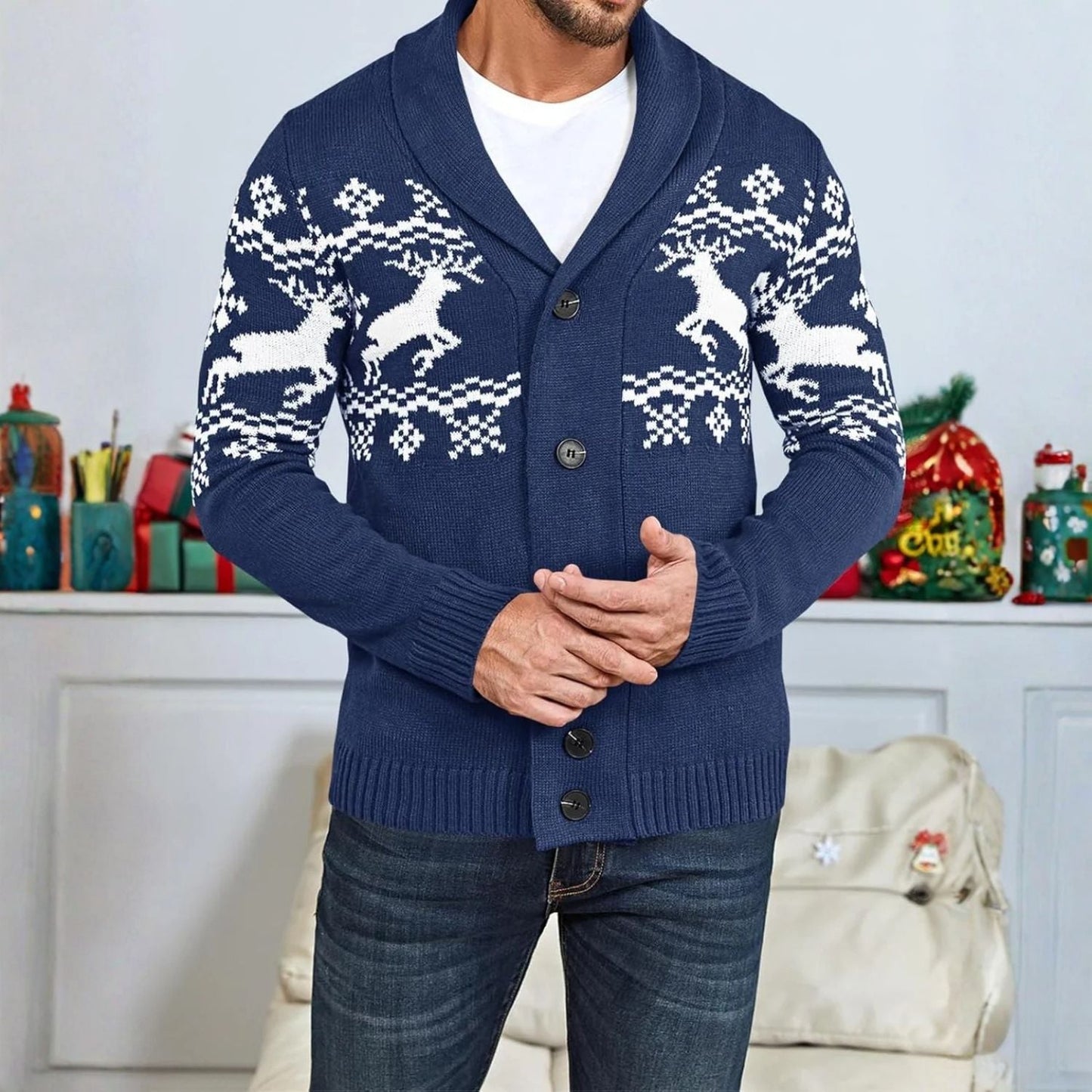 Nordic Reindeer Shawl Cardigan | Zyphhra